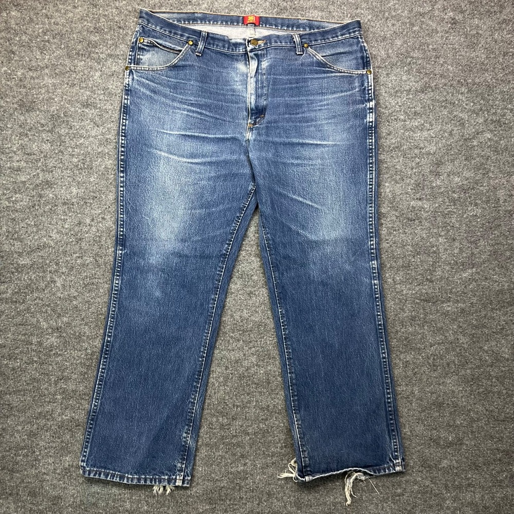 Wrangler 36MWZ Slim Fit Jeans‎ Men's Blue Denim Straight Fit Zip Fly - 42X30
